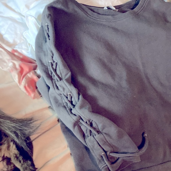 Oversized vintage  grey lace up sweat shirt - Picture 2 of 7